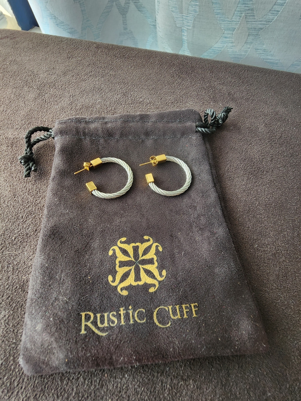 Rustic Cuff Two-Tone Twisted Cable Hoop Post Earrings